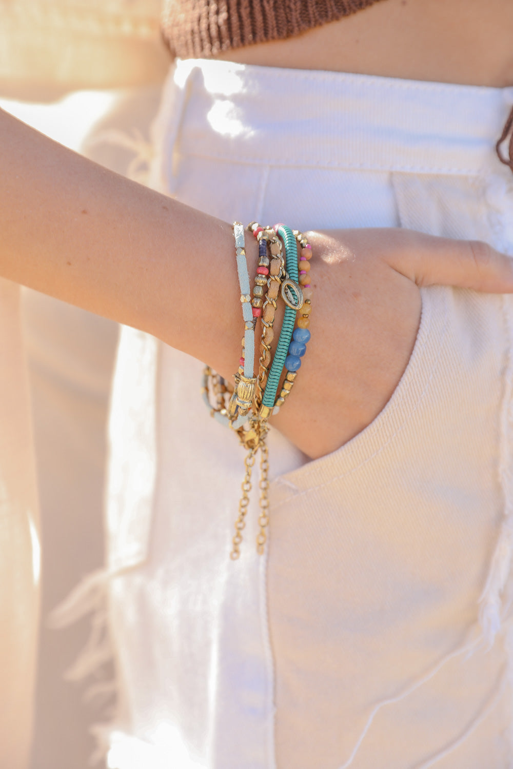 Beaded Gold Stacked Bracelet Jewelry Teal