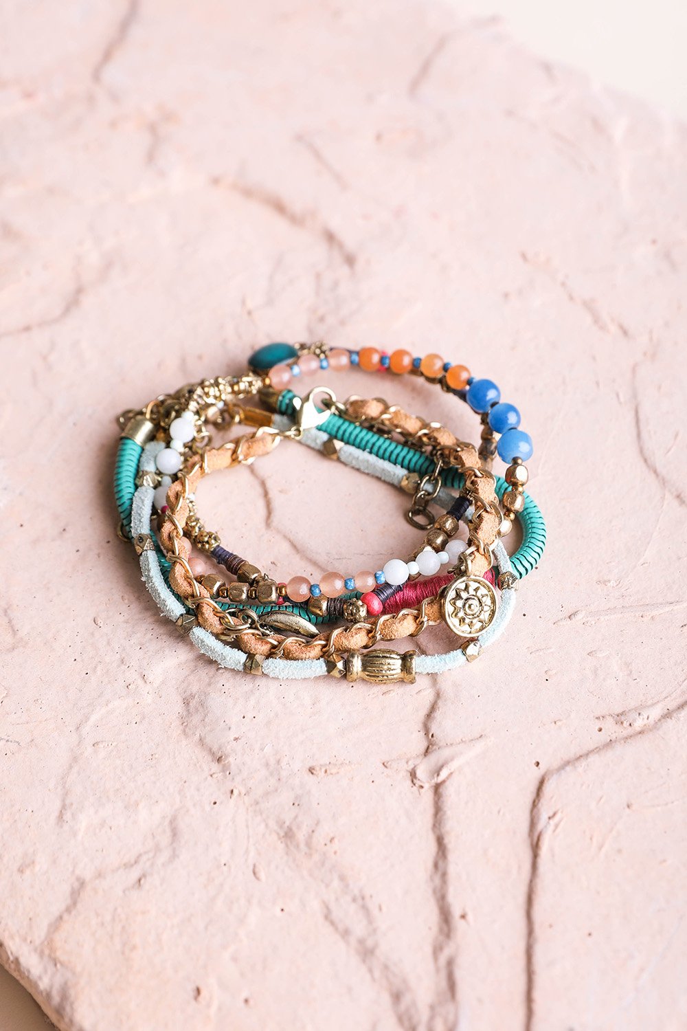 Beaded Gold Stacked Bracelet Jewelry Teal
