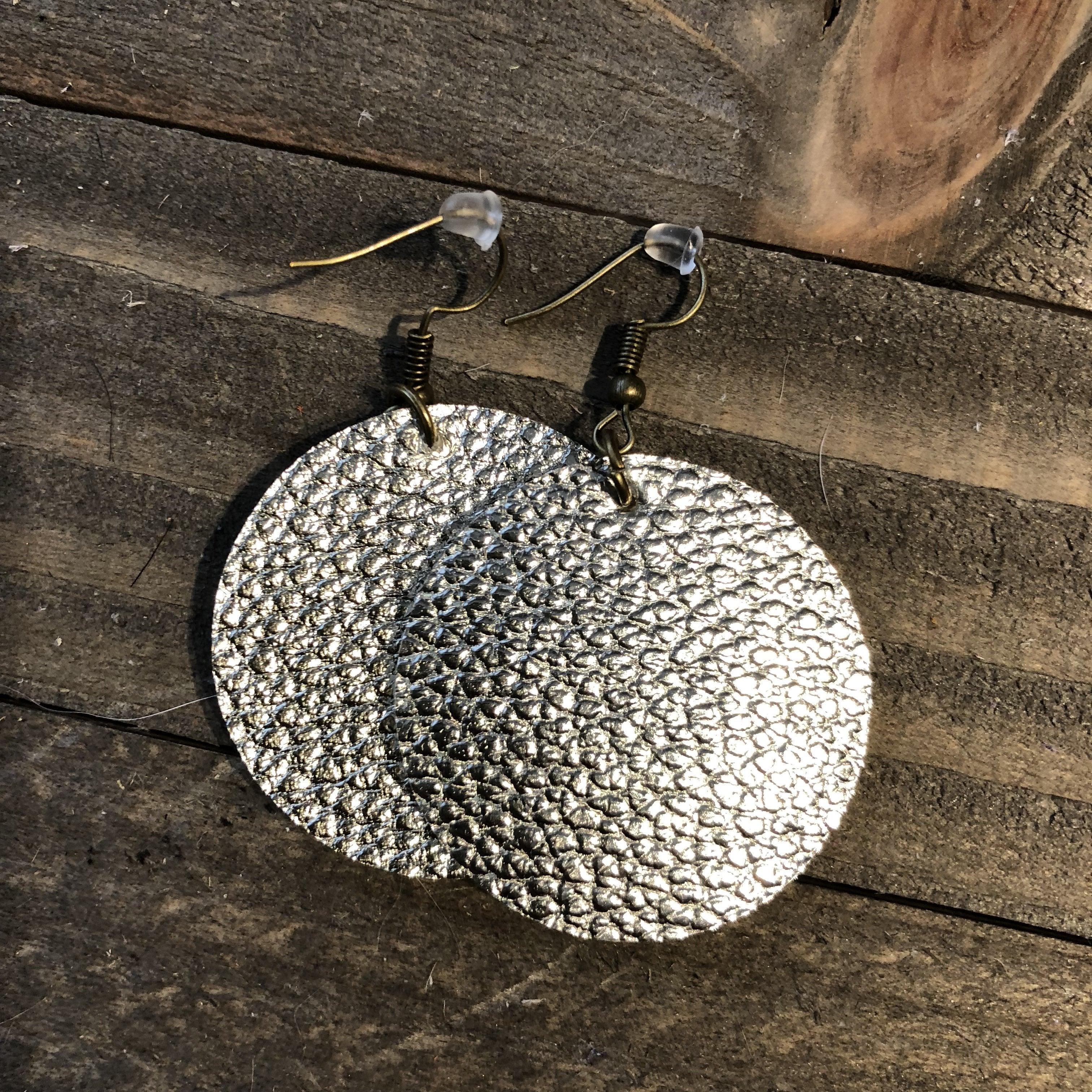 Silver Leather Round Earrings