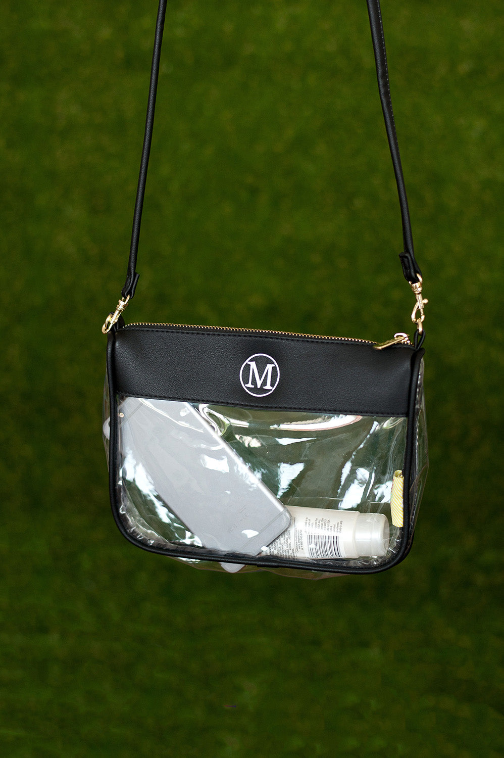 Stadium Approved Clear Crossbody Purse in Black with Monogram,Purses - Dirt Road Divas Boutique