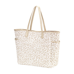 Ivory & Gold Leopard Tote Bag with Monogram,Tote Bag - Dirt Road Divas Boutique