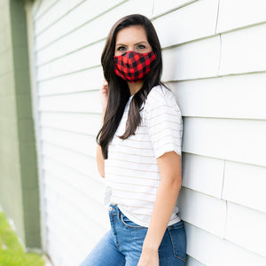 Buffalo Check Adjustable Adult Face Mask - Red/Black or White/Black