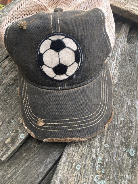 Game Day Vintage Distressed Trucker Cap with Soccer Patch.   12 Color Choices,Cap - Dirt Road Divas Boutique