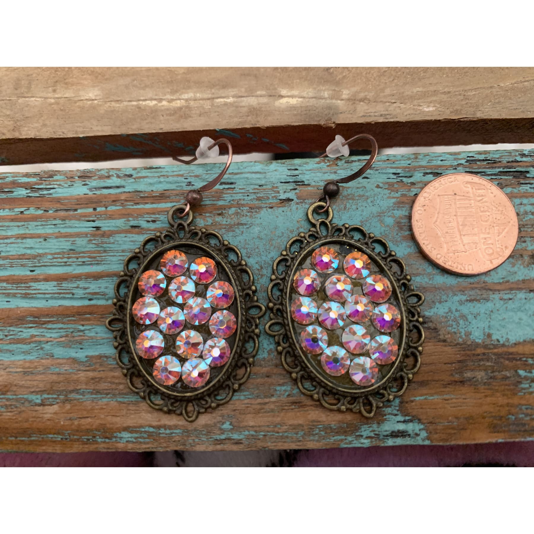 AB Swarovski Crystal Earrings on Antiqued Copper Ovals,Earrings - Dirt Road Divas Boutique