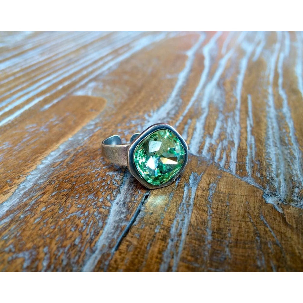 Handmade Antiqued Silver Ring With Christolite Swarovski Crystal,Ring - Dirt Road Divas Boutique