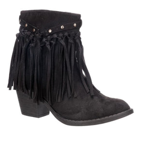 Black Tumbleweed Fringe Booties,Booties - Dirt Road Divas Boutique