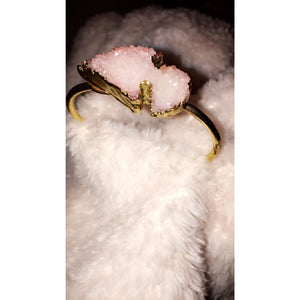 Blush Pink Quartz Druzy Arrowhead Cuff,Bracelets - Dirt Road Divas Boutique