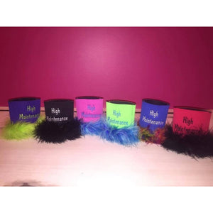 Can Koozie "High Maintenance" with Feathers,Drinkware - Dirt Road Divas Boutique