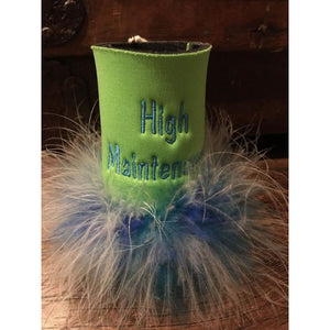 Can Koozie "High Maintenance" with Feathers,Drinkware - Dirt Road Divas Boutique