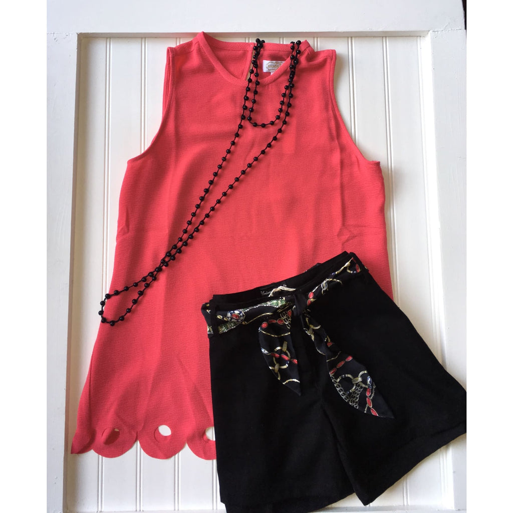 Coral Pink Scalloped Edge Sleeveless Top,Top - Dirt Road Divas Boutique