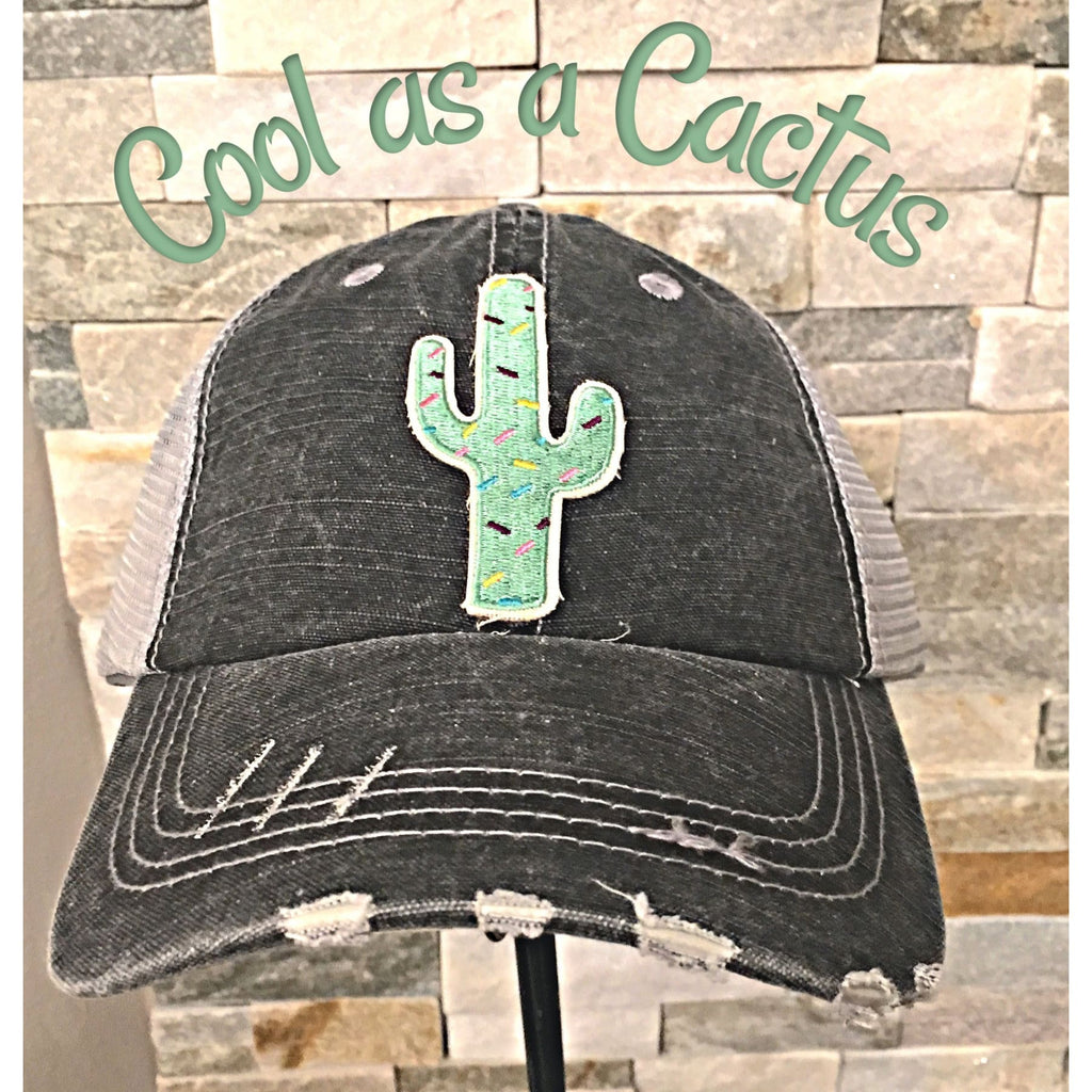 Distressed Trucker Cap ~ Cool as a Cactus,Cap - Dirt Road Divas Boutique