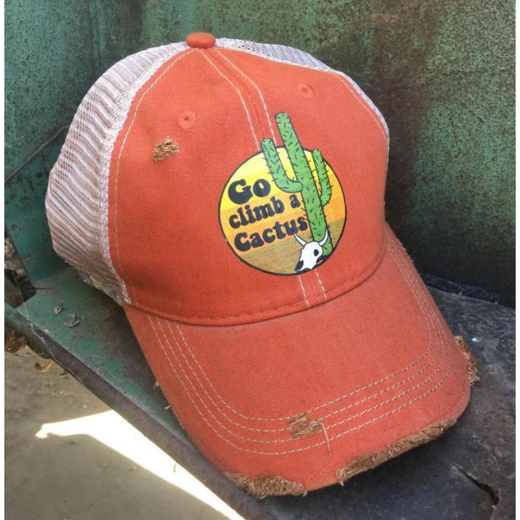 Distressed Trucker Cap ~ Go Climb a Cactus,Hats - Dirt Road Divas Boutique