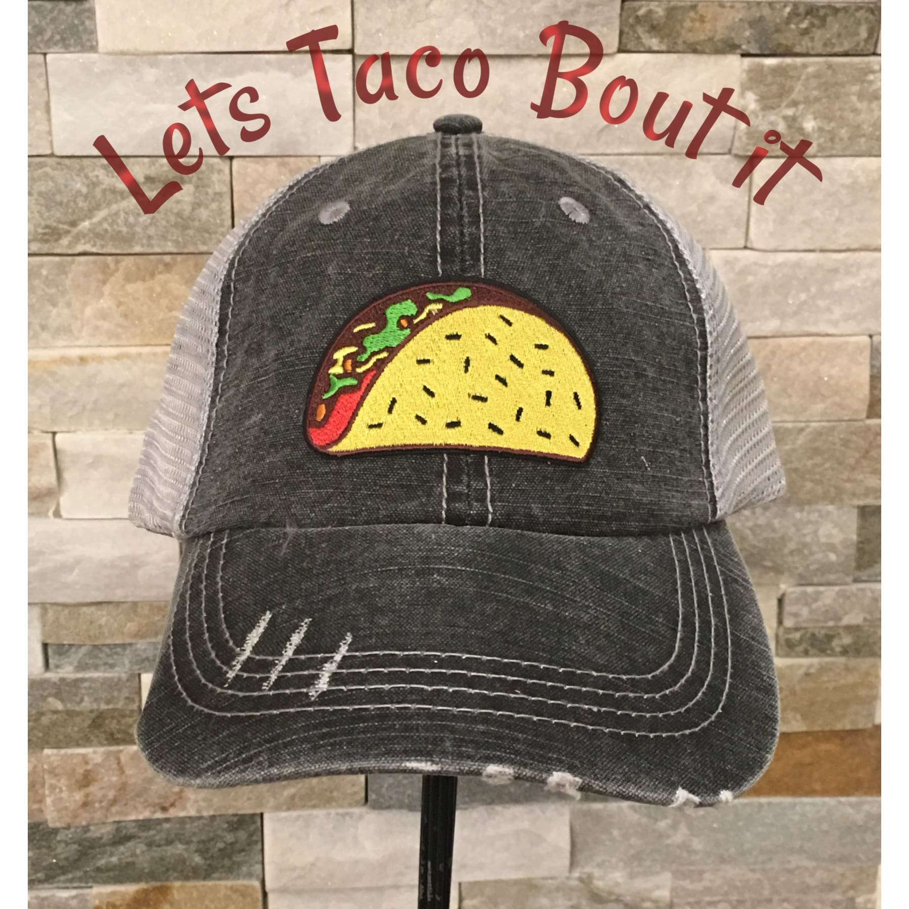 Distressed Trucker Cap ~ Taco Bout it,Cap - Dirt Road Divas Boutique