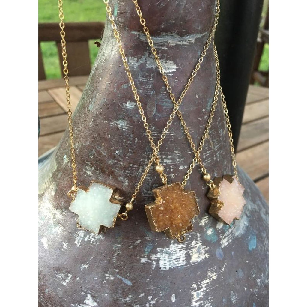 Druzy Cross Necklace,Necklace - Dirt Road Divas Boutique