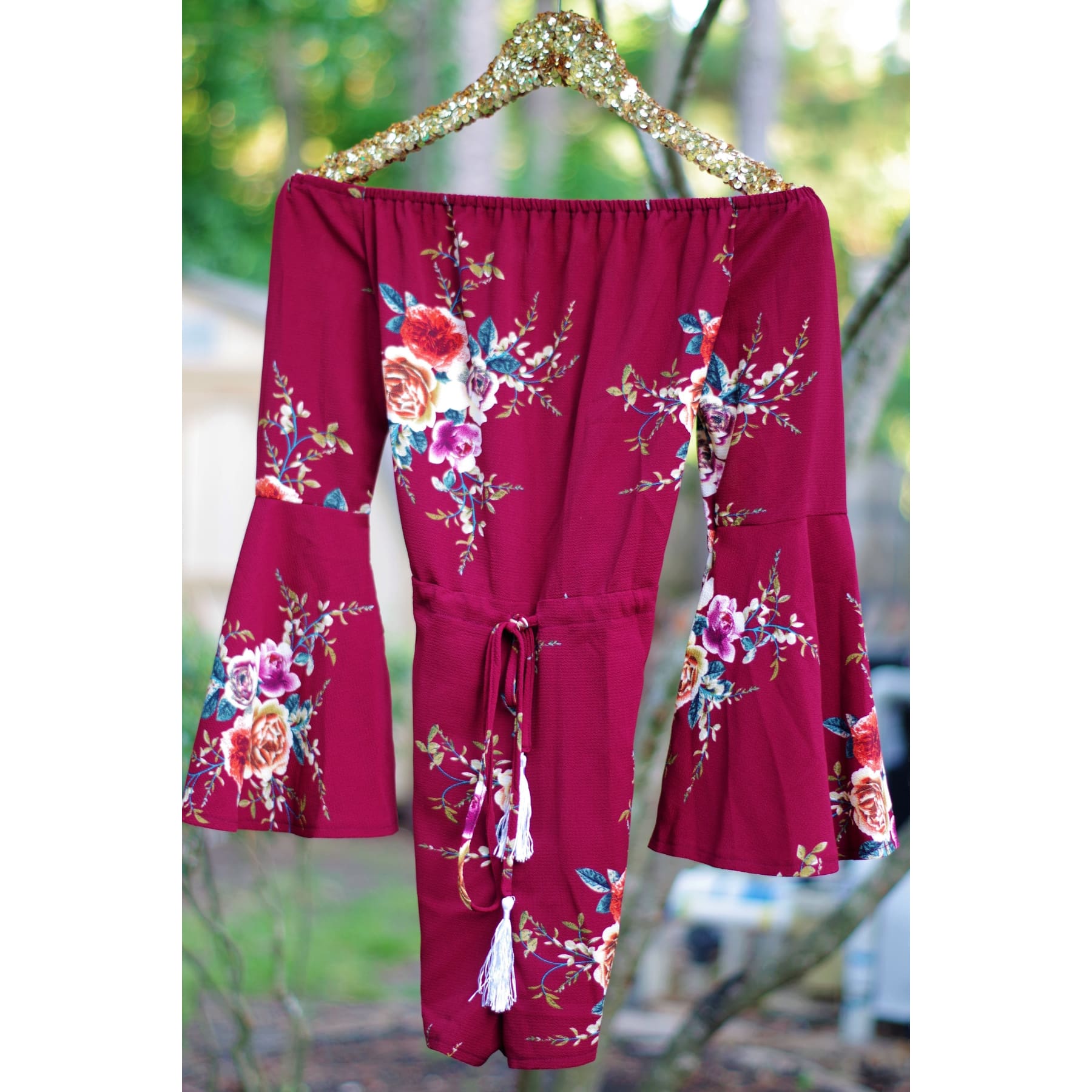 Floral Romper in Burgundy,Romper - Dirt Road Divas Boutique