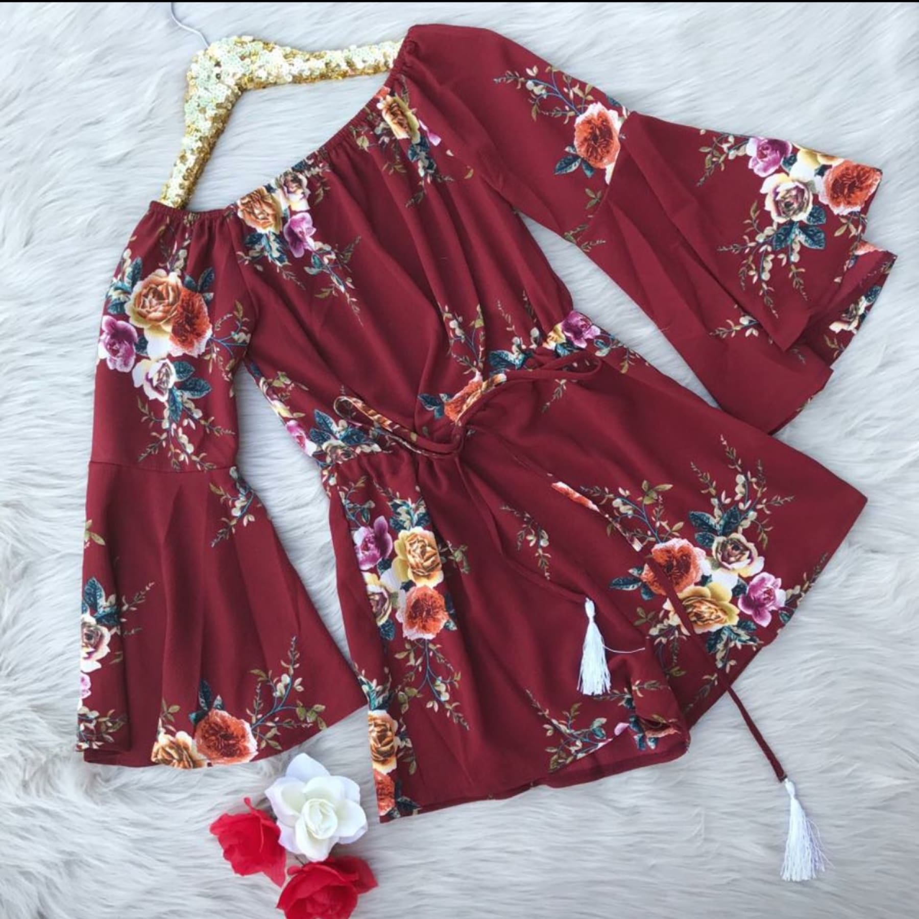 Floral Romper in Burgundy,Romper - Dirt Road Divas Boutique