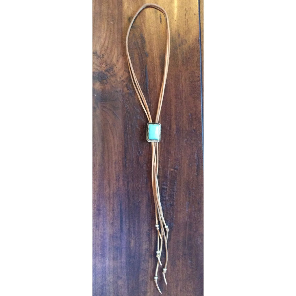 Fringe Leather Choker With Turquoise Stone,Necklace - Dirt Road Divas Boutique