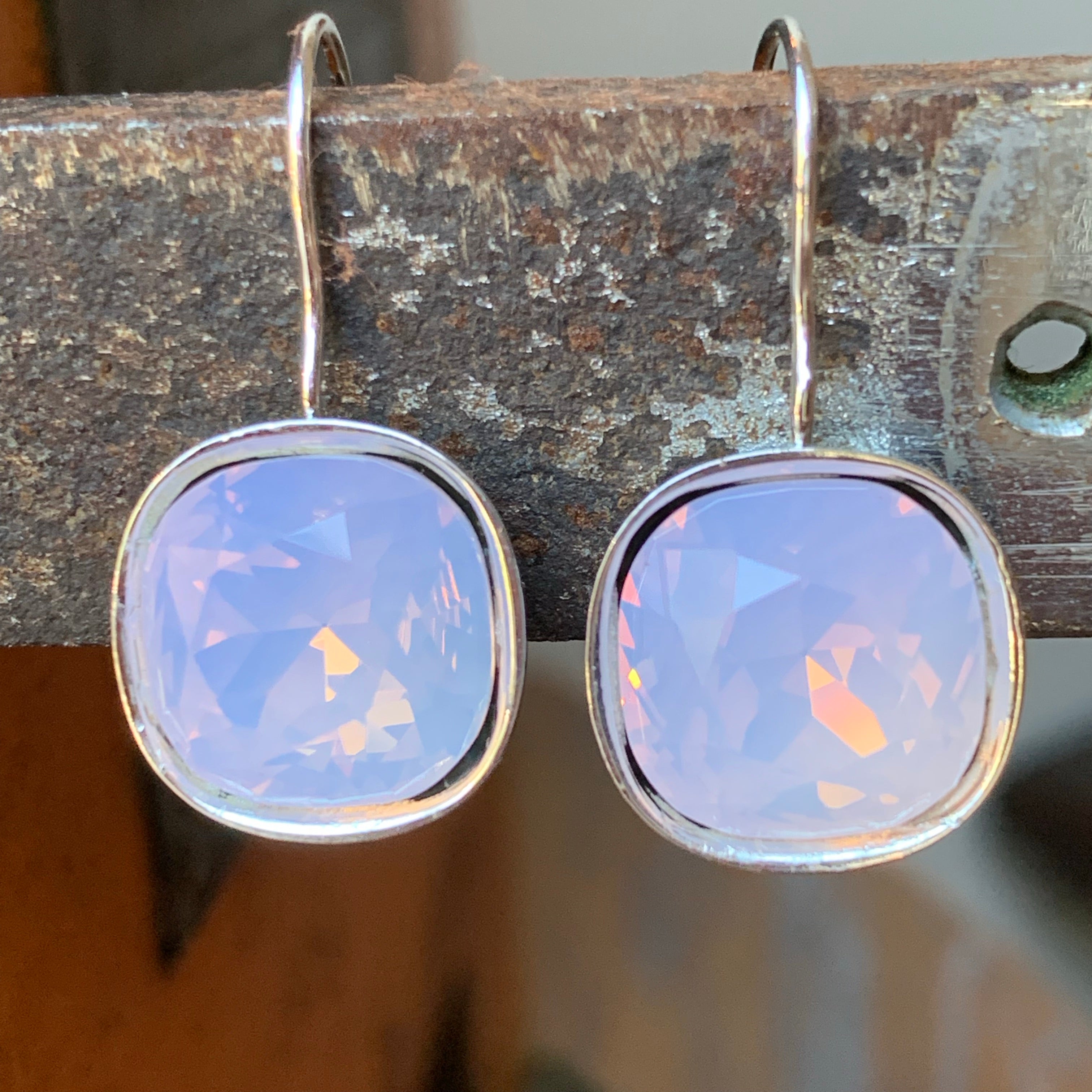 Handmade Rose Opal Swarovski Earrings in Silver,Earrings - Dirt Road Divas Boutique