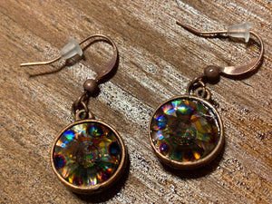 Handmade Copper Earrings with Round Swarovski Peacock Eye Crystals,Earrings - Dirt Road Divas Boutique