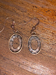 Antiqued Copper Oval Earrings with Clear Oval Swarovski Crystal Embedding.,Earrings - Dirt Road Divas Boutique