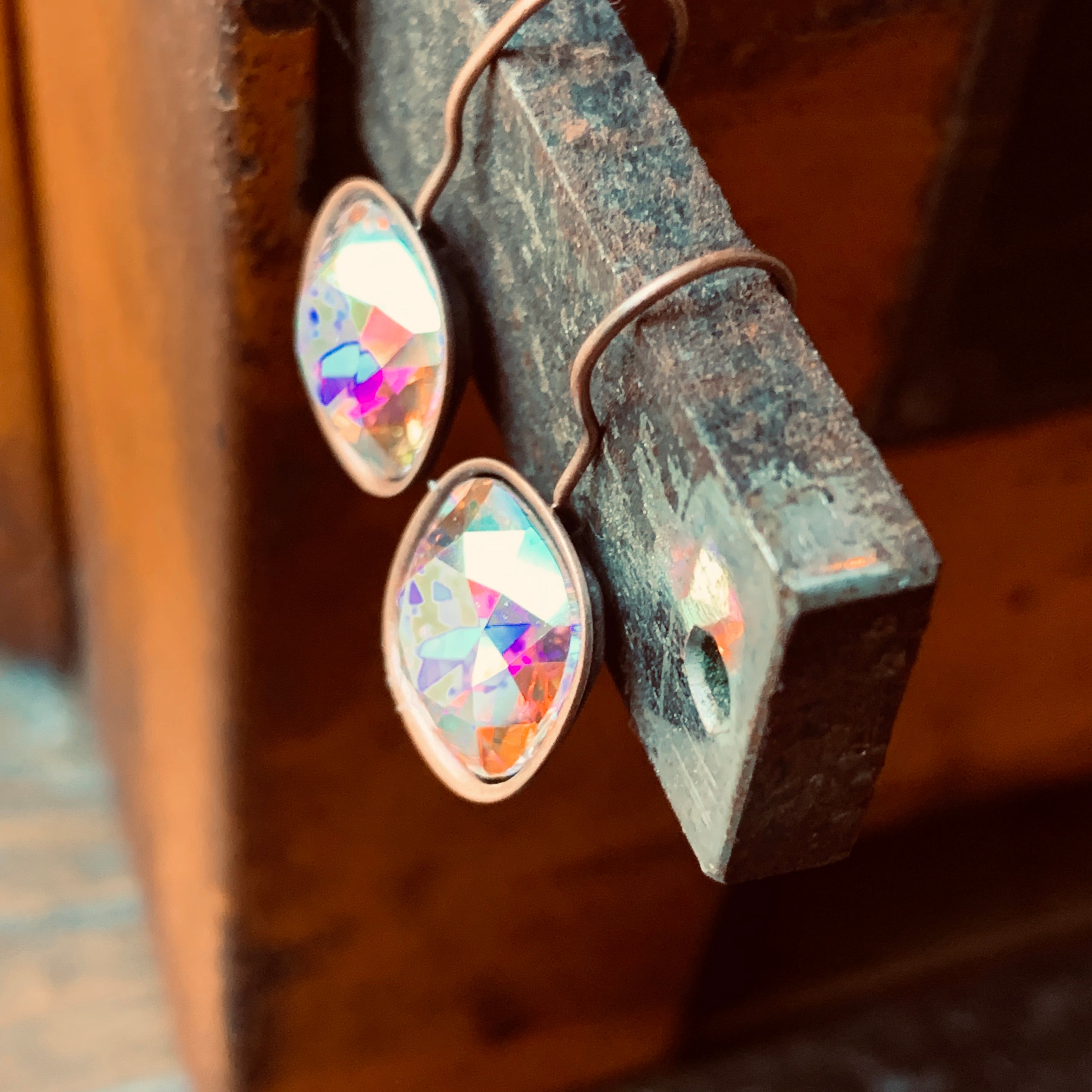 Handmade Antiqued Copper AB  Swarovski Crystal Earrings,Earrings - Dirt Road Divas Boutique