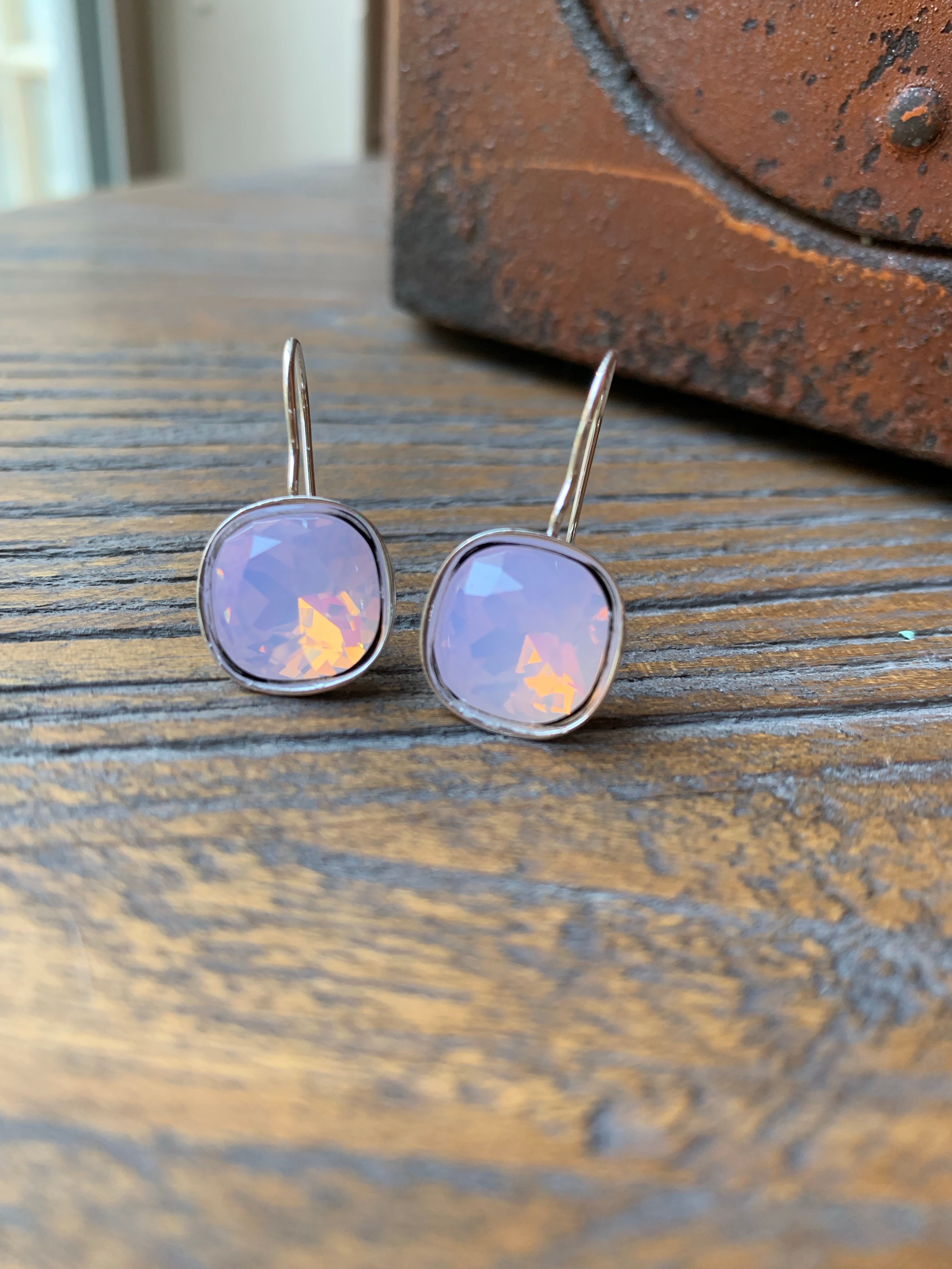 Handmade Rose Opal Swarovski Earrings in Silver,Earrings - Dirt Road Divas Boutique