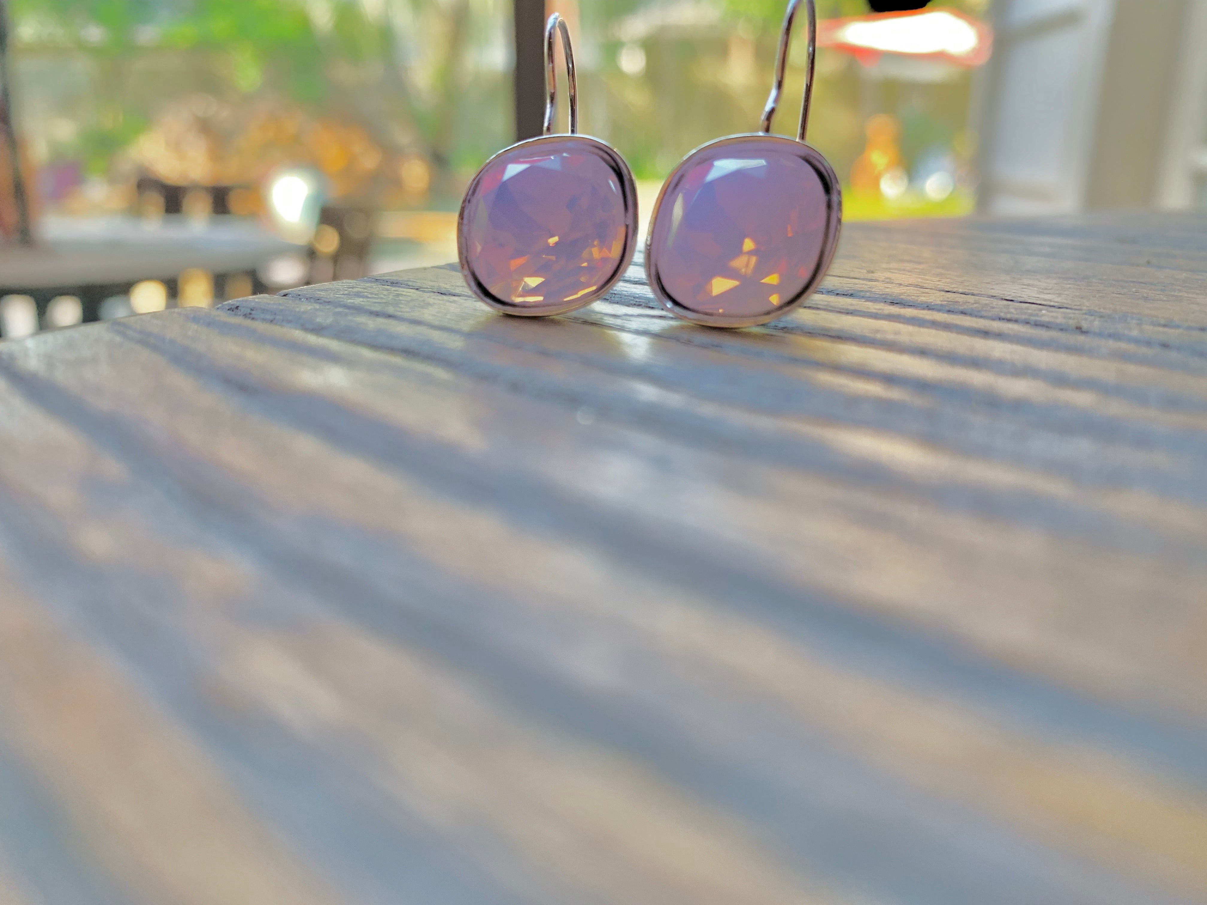 Handmade Rose Opal Swarovski Earrings in Silver,Earrings - Dirt Road Divas Boutique