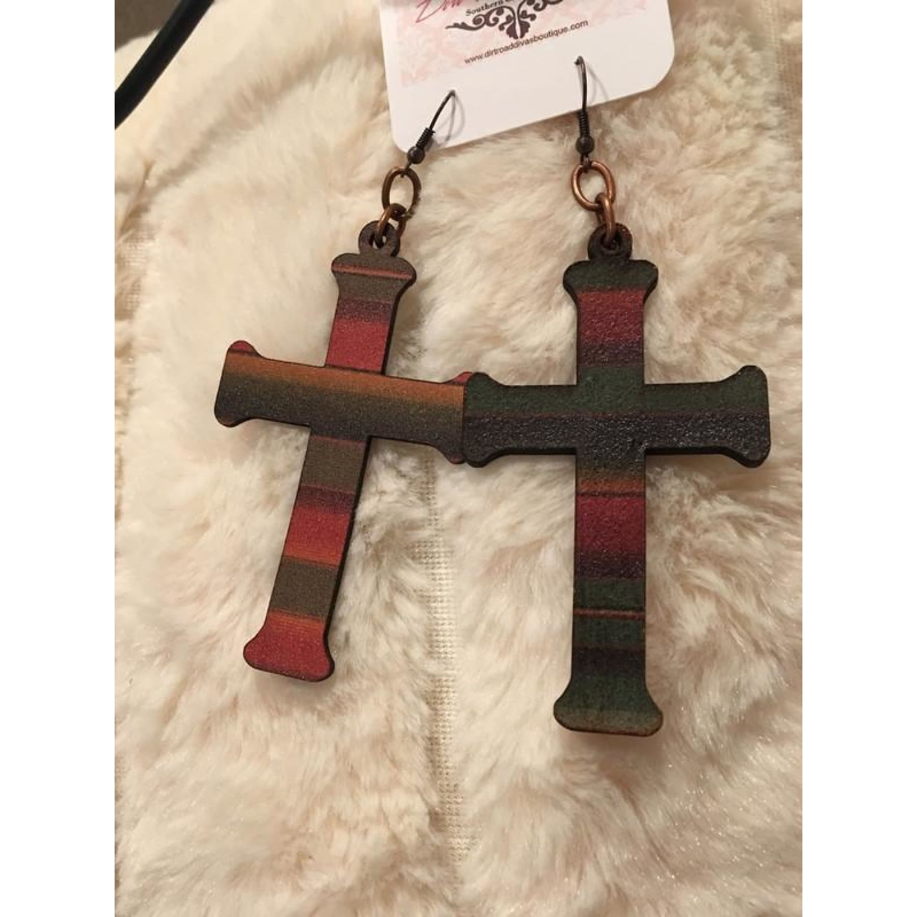 Leather Cross Earrings,Earrings - Dirt Road Divas Boutique