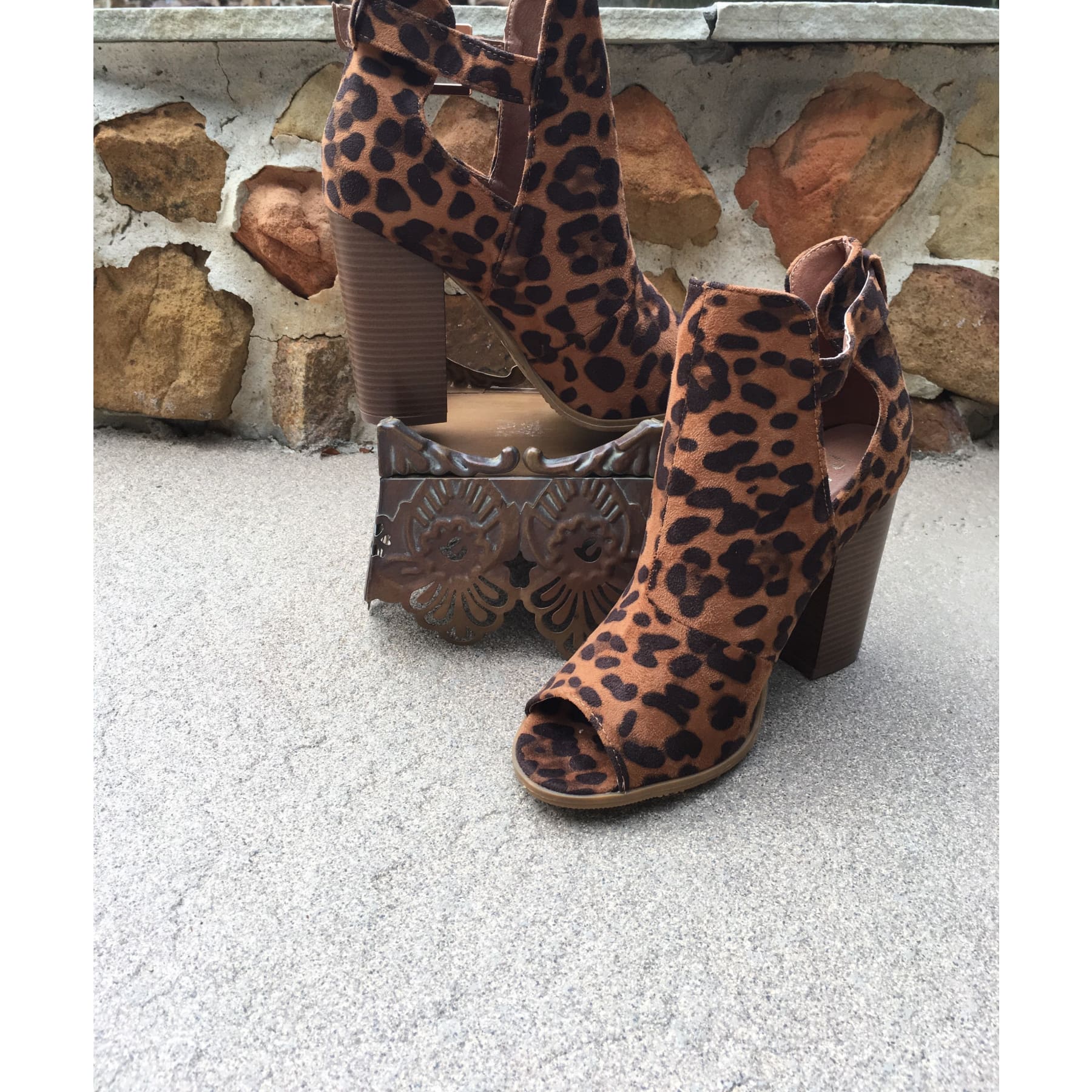 Leopard Peep Toe Booties,Booties - Dirt Road Divas Boutique