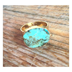 Natural Turquoise/ Dark Brown Stone Ring,Ring - Dirt Road Divas Boutique