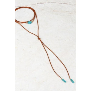 Oval Stone~ Suede and Turquoise Wrap Choker,Necklace - Dirt Road Divas Boutique