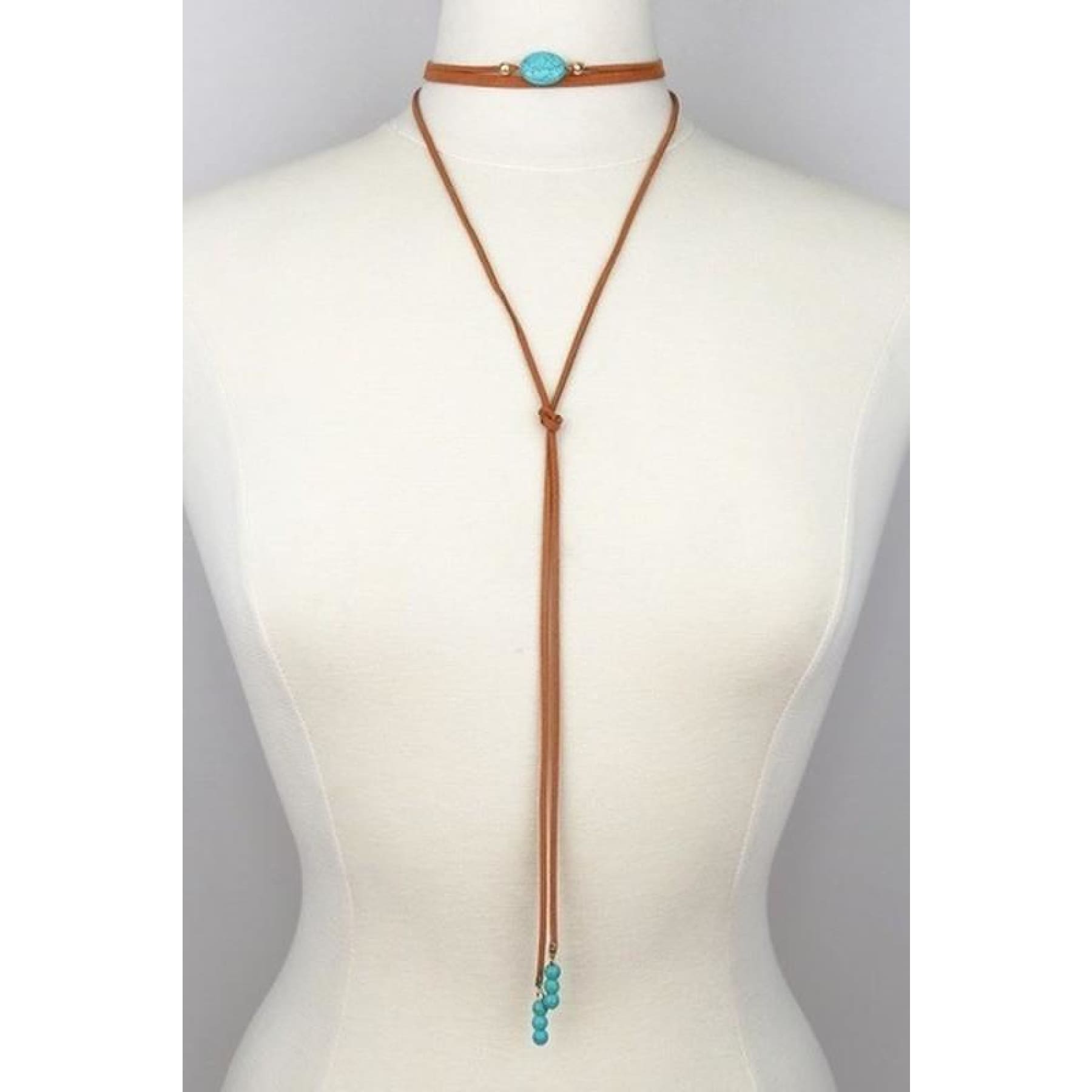 Oval Stone~ Suede and Turquoise Wrap Choker,Necklace - Dirt Road Divas Boutique