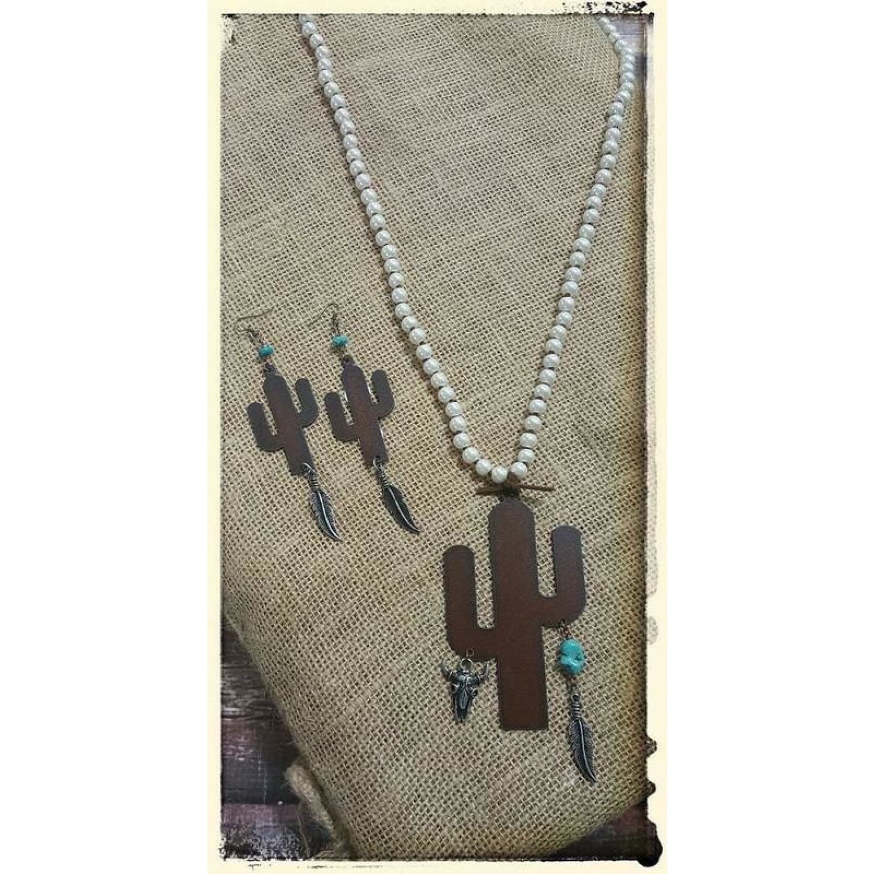 Pearl Necklace With Cactus Charm,Necklace - Dirt Road Divas Boutique