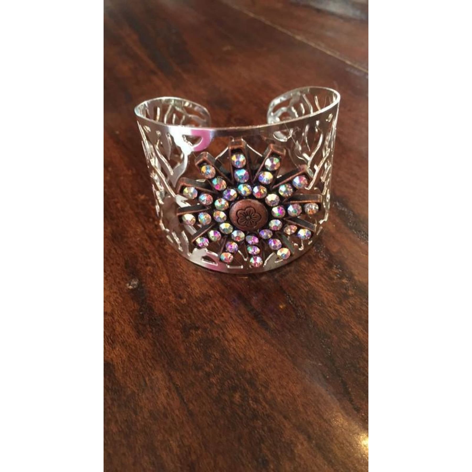 Silver Cuff Bracelet With AB Concho Pendant,Bracelets - Dirt Road Divas Boutique