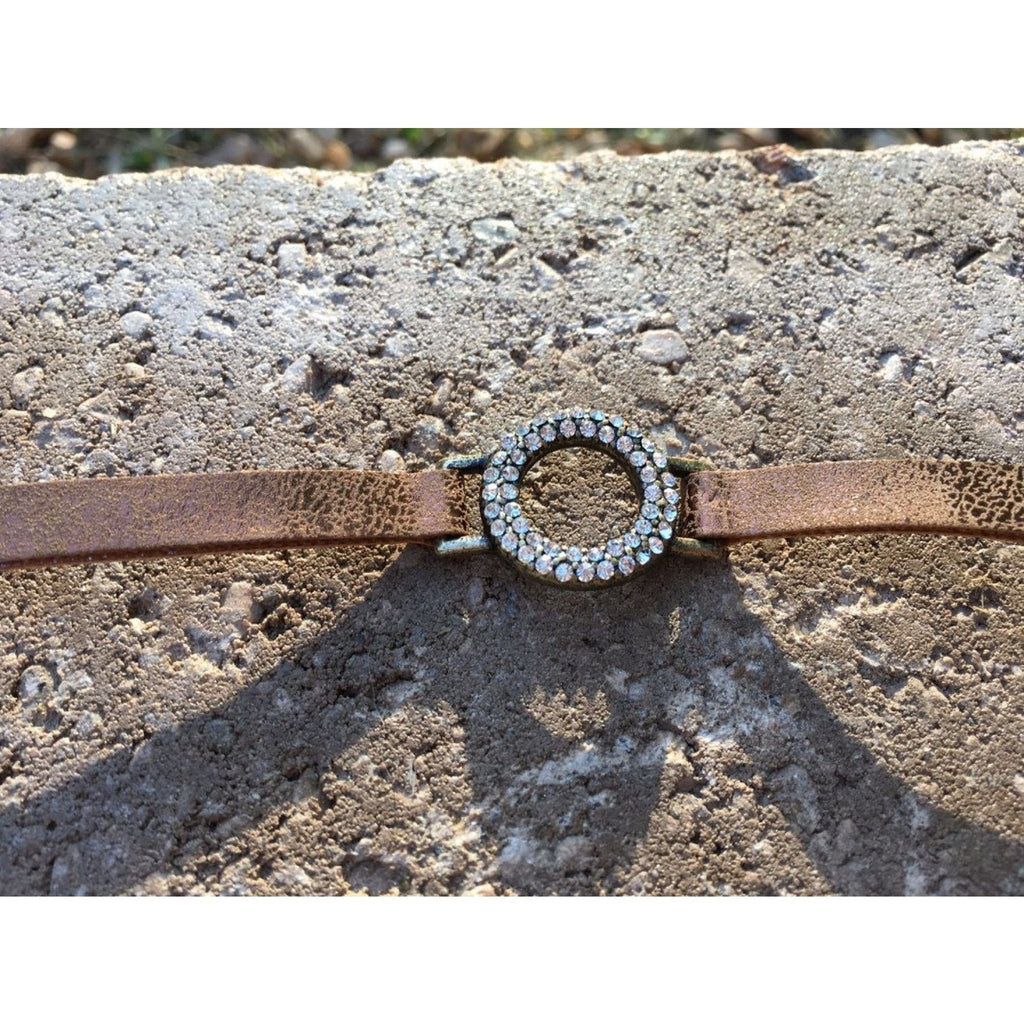 Small Circle of Life Crystal and Leather Cuff,Bracelet - Dirt Road Divas Boutique