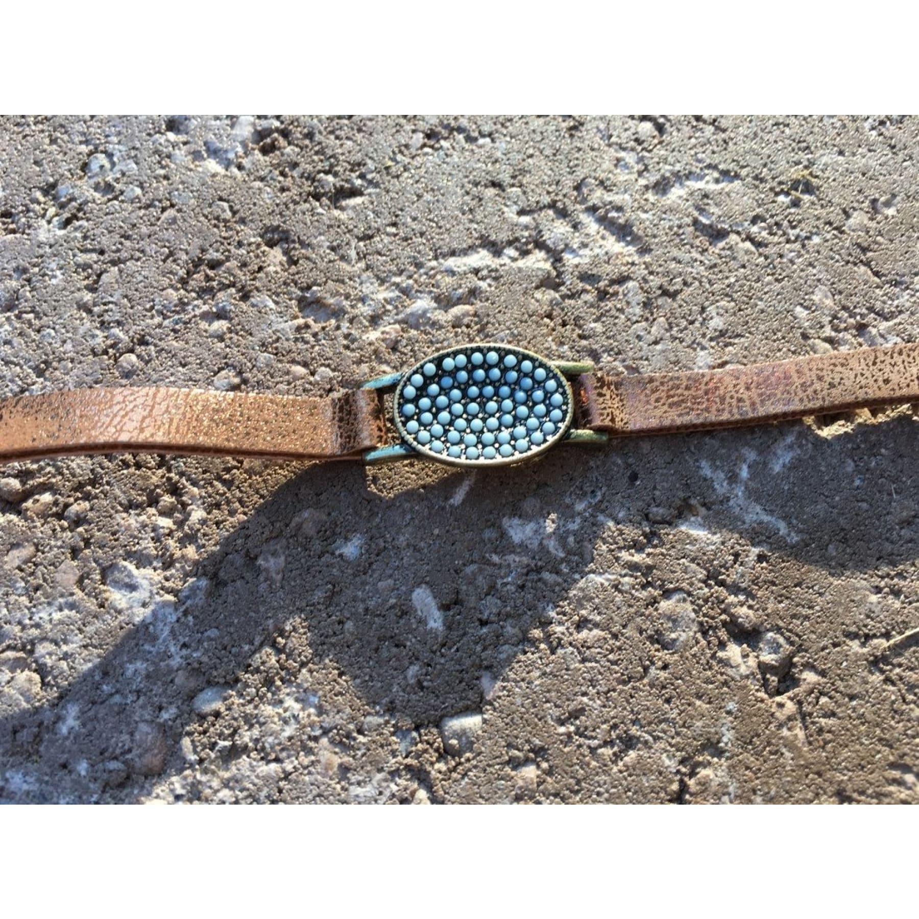 Small Sea Green Bead and Leather Cuff,Bracelet - Dirt Road Divas Boutique