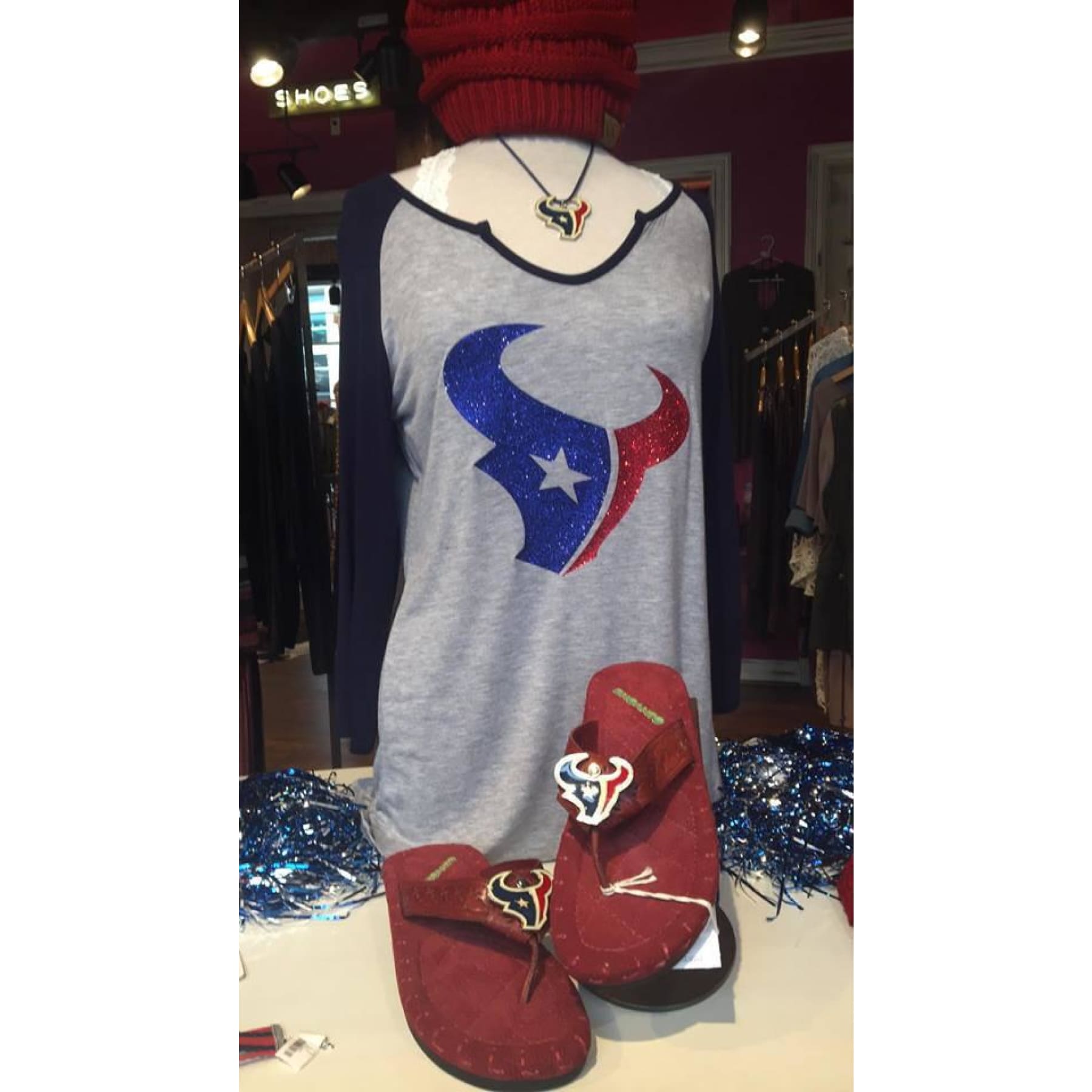 Texans Inspired Raglan Tee - Glitter Bull,Team Spirit - Dirt Road Divas Boutique