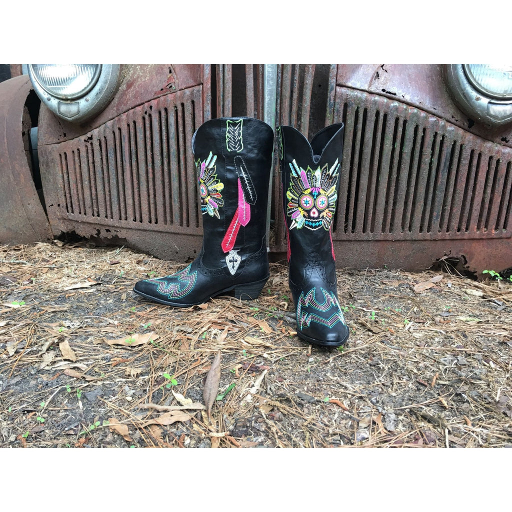Tribal Feathers Western Boots,Boots - Dirt Road Divas Boutique