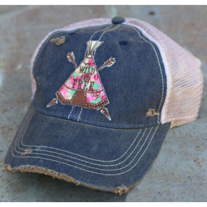 Wild Rose Destroyed Trucker Caps ~ Teepee,Hats - Dirt Road Divas Boutique